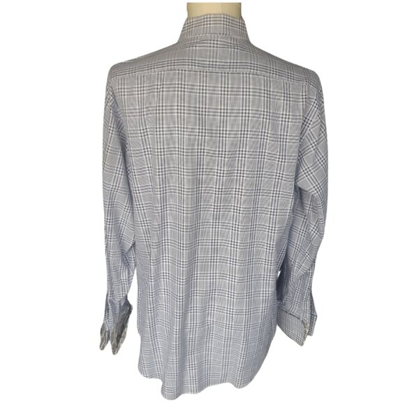 Thomas Dean SZ M French Cuff 100% Cotton Navy/White Plaid Men's Button Up Shirt - Picture 4 of 15
